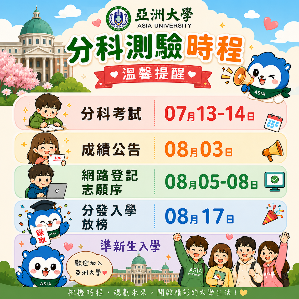 115年分科測驗時程溫馨提醒
